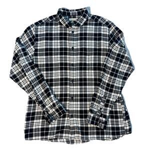 STANDARD CLOTH BLACK WHITE FLANNEL BUTTON DOWN SHIRT SZ L